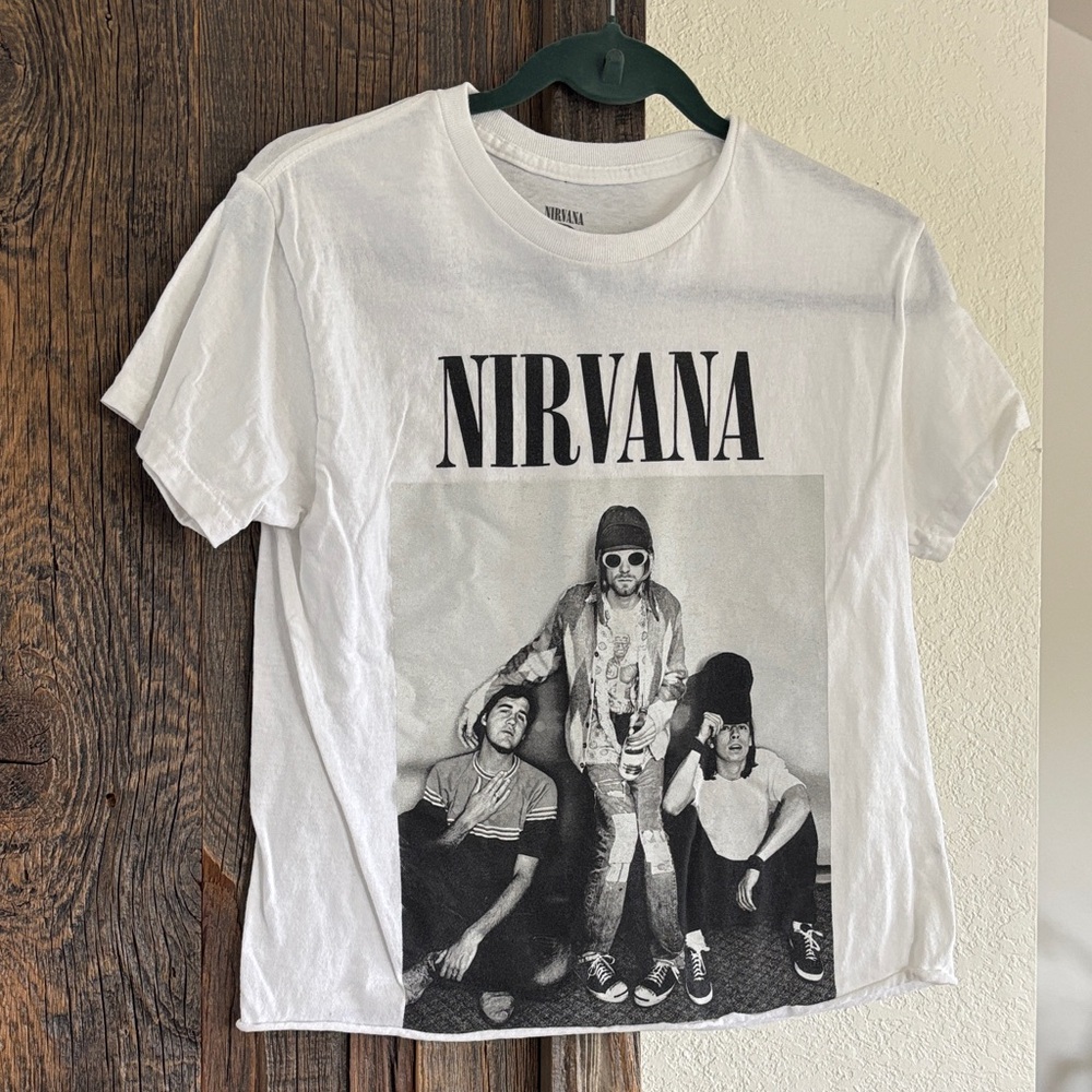 NIRVANA White Tee with Black Band Photo Print